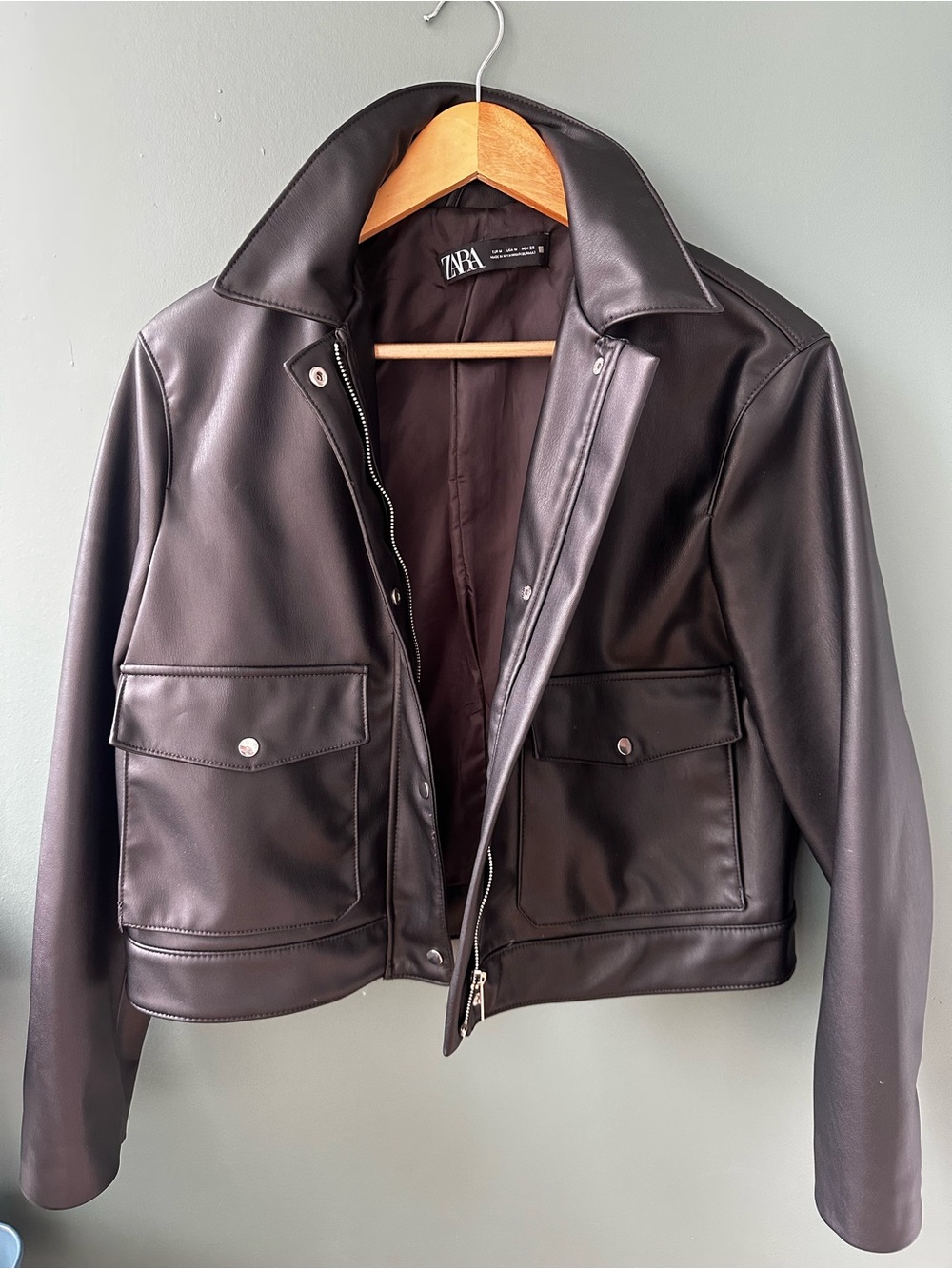 Zara Black Faux Leather Moto Jacket with Silver Hardware